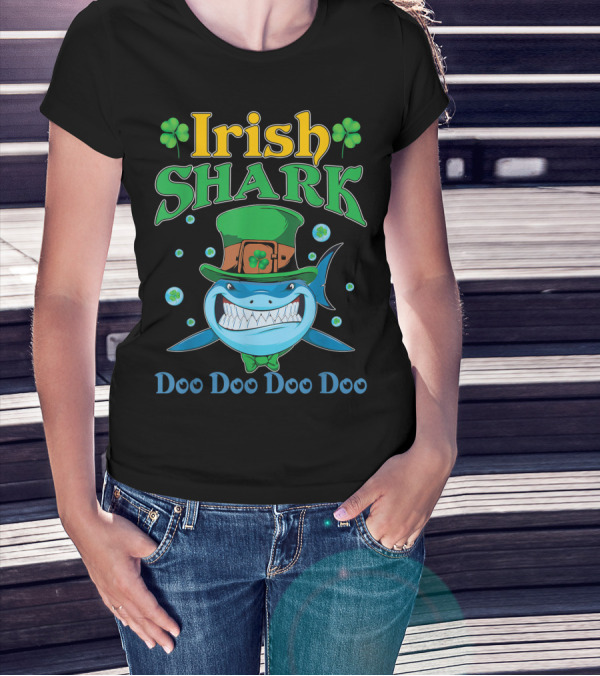 Irish Shark Doo Doo Doo Leprechaun Hat Shamrock T-Shirt