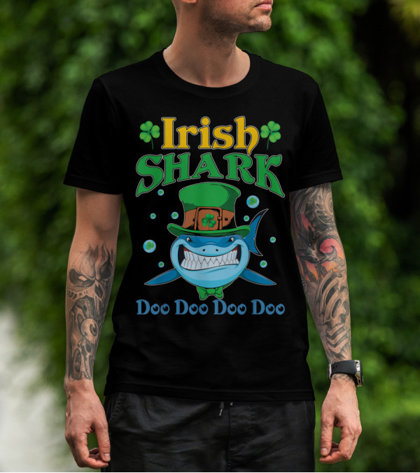 Irish Shark Doo Doo Doo Leprechaun Hat Shamrock T-Shirt