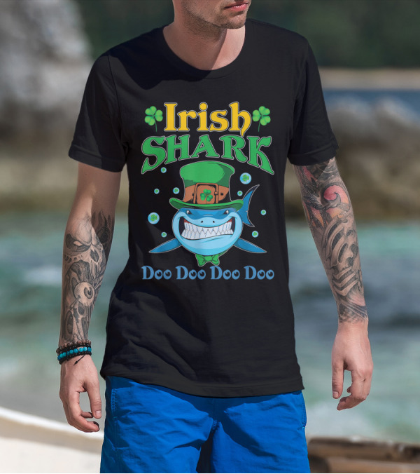 Irish Shark Doo Doo Doo Leprechaun Hat Shamrock T-Shirt