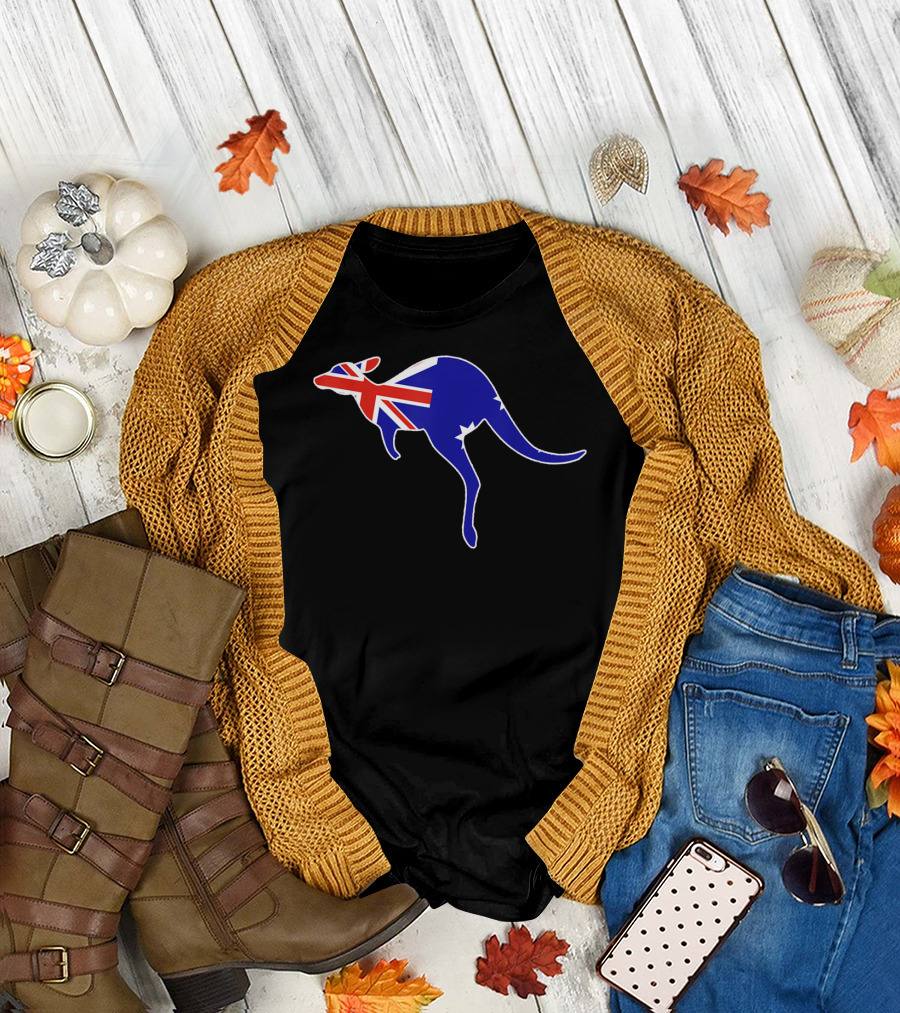 Kangaroo with Australian Flag Design for National Pride T-Shirt