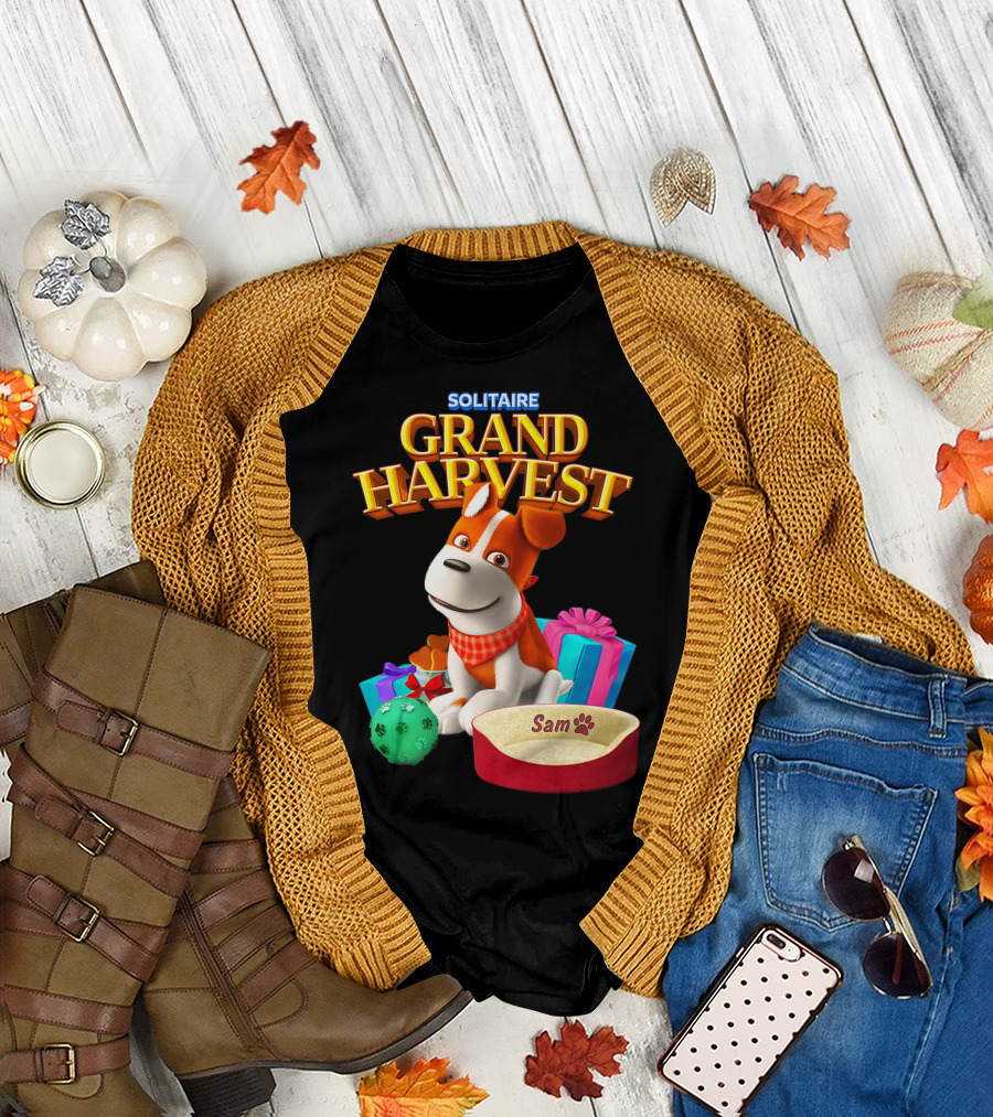 Solitaire Grand Harvest Sam the Dog with Gifts and Bed T-Shirt