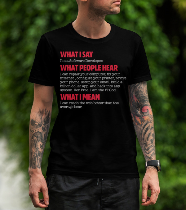 What I Say What People Hear What I Mean I'm A Software Developer I Am The IT God T-Shirt