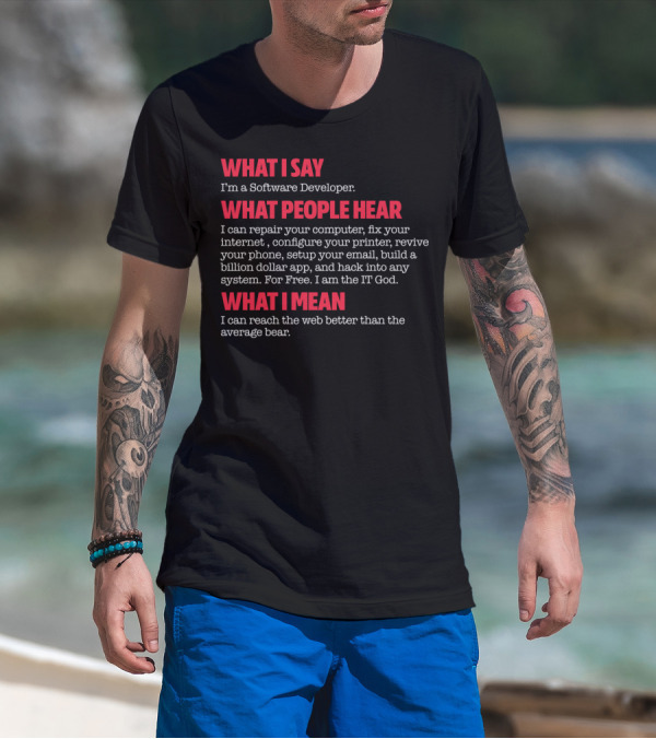 What I Say What People Hear What I Mean I'm A Software Developer I Am The IT God T-Shirt