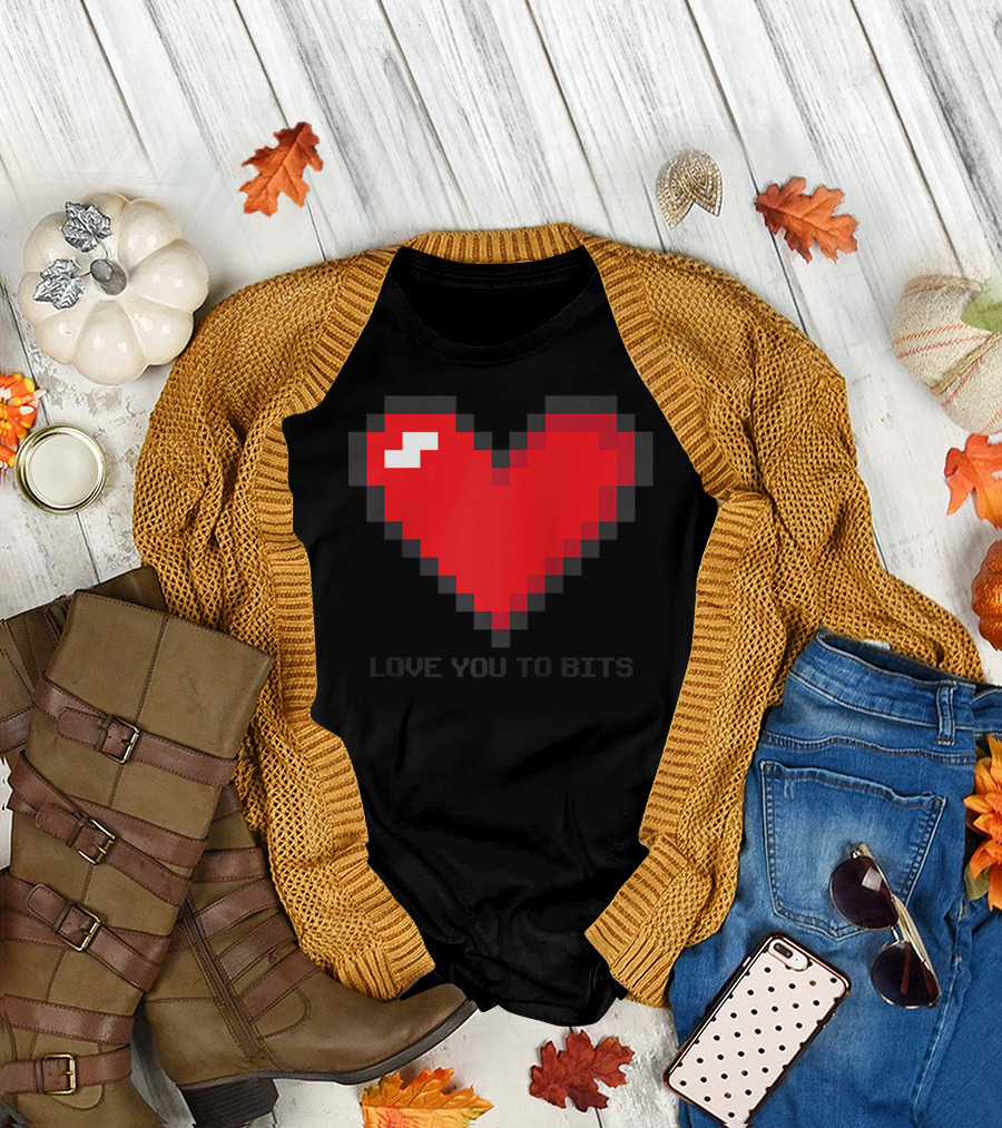 Love You to Bits Video Game Valentines Day Pixel Heart T-Shirt
