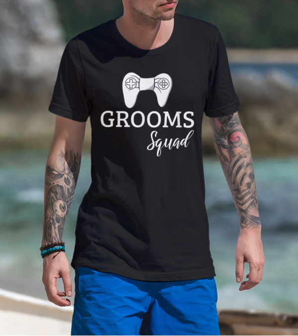 Grooms Squad Wedding Bachelor Party Groomsmen Game Controller T-Shirt