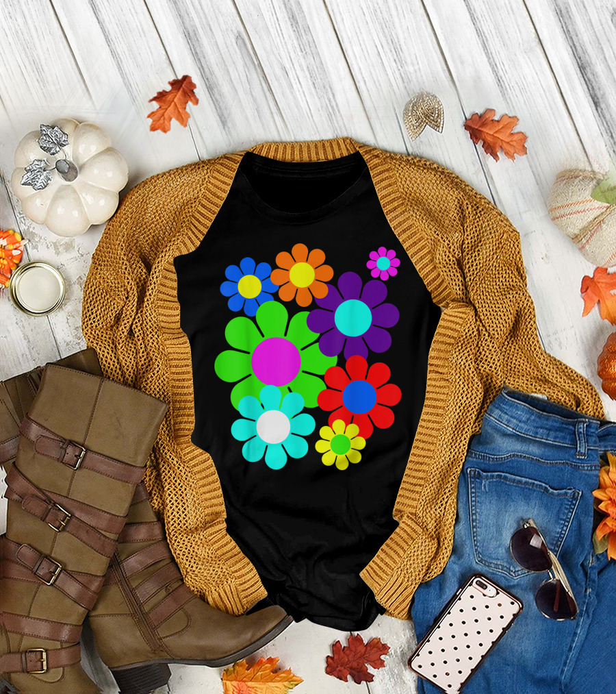Hippie Flower Power Peace and Love Retro Colorful Blooms T-Shirt