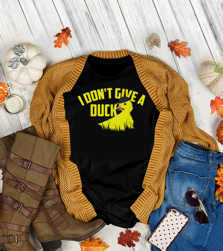 I Don't Give A Duck Funny Yellow Duck Wearing Hat T-Shirt