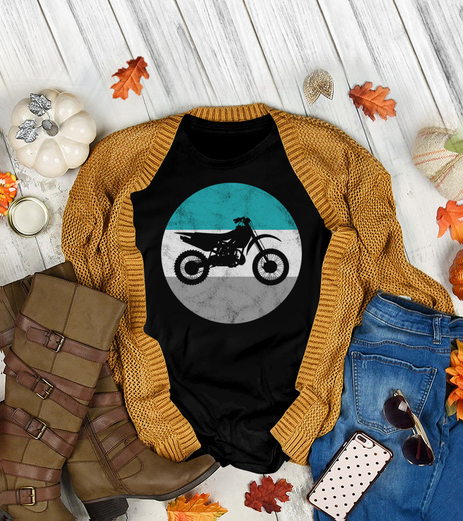 Motocross Dirt Bike Silhouette in Retro Circle T-Shirt