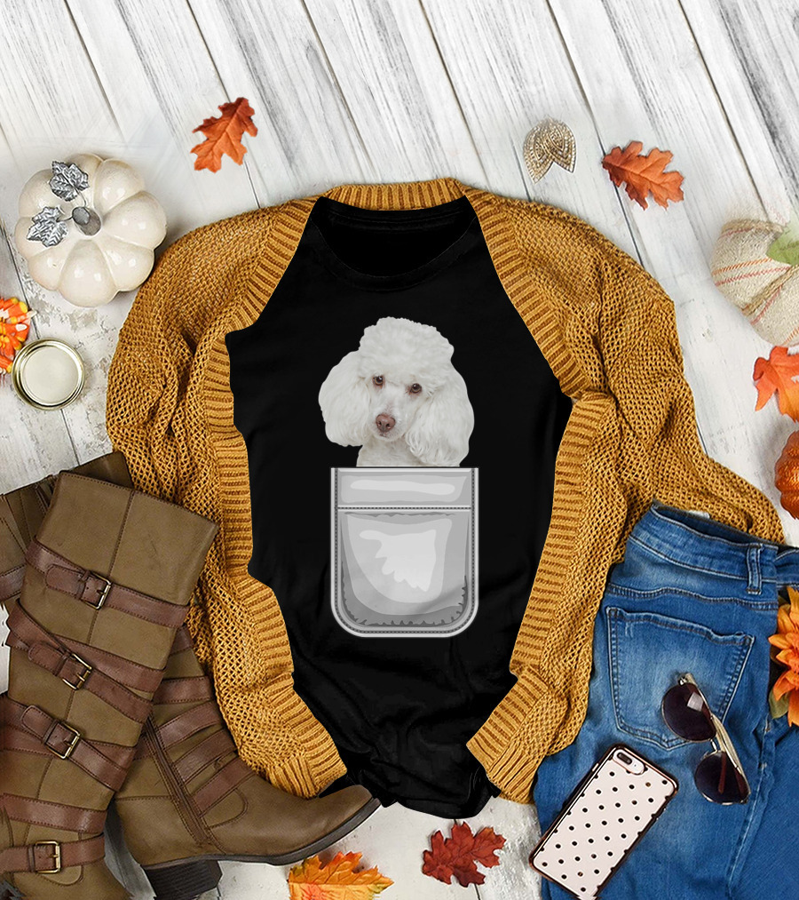 Poodle Puppy Dog Peeking from Pocket T-Shirt