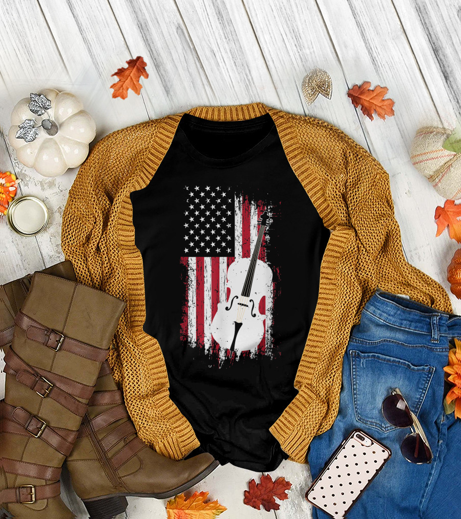 Retro Distressed American Flag Double Bass T-Shirt