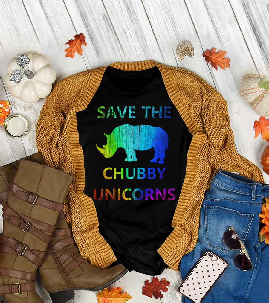 SAVE THE CHUBBY UNICORNS RHINOCEROS RAINBOW T-Shirt