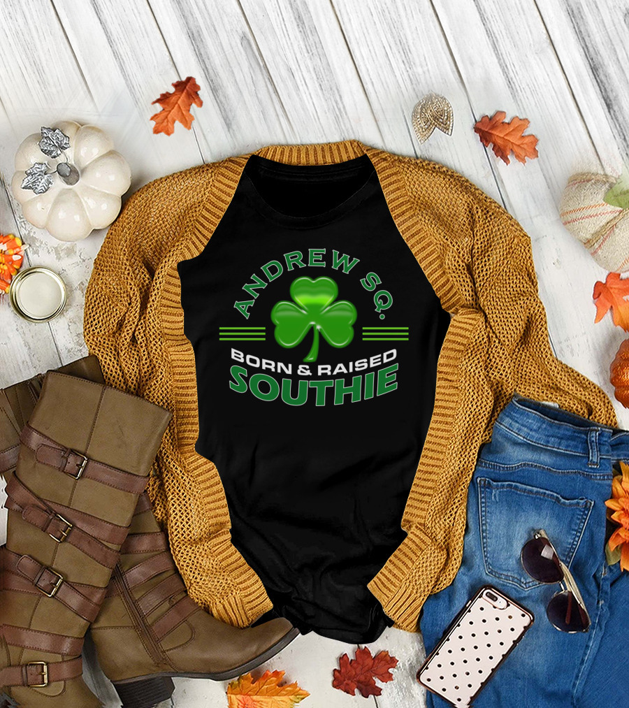 Andrew Square Born Raised Southie Shamrock T-Shirt
