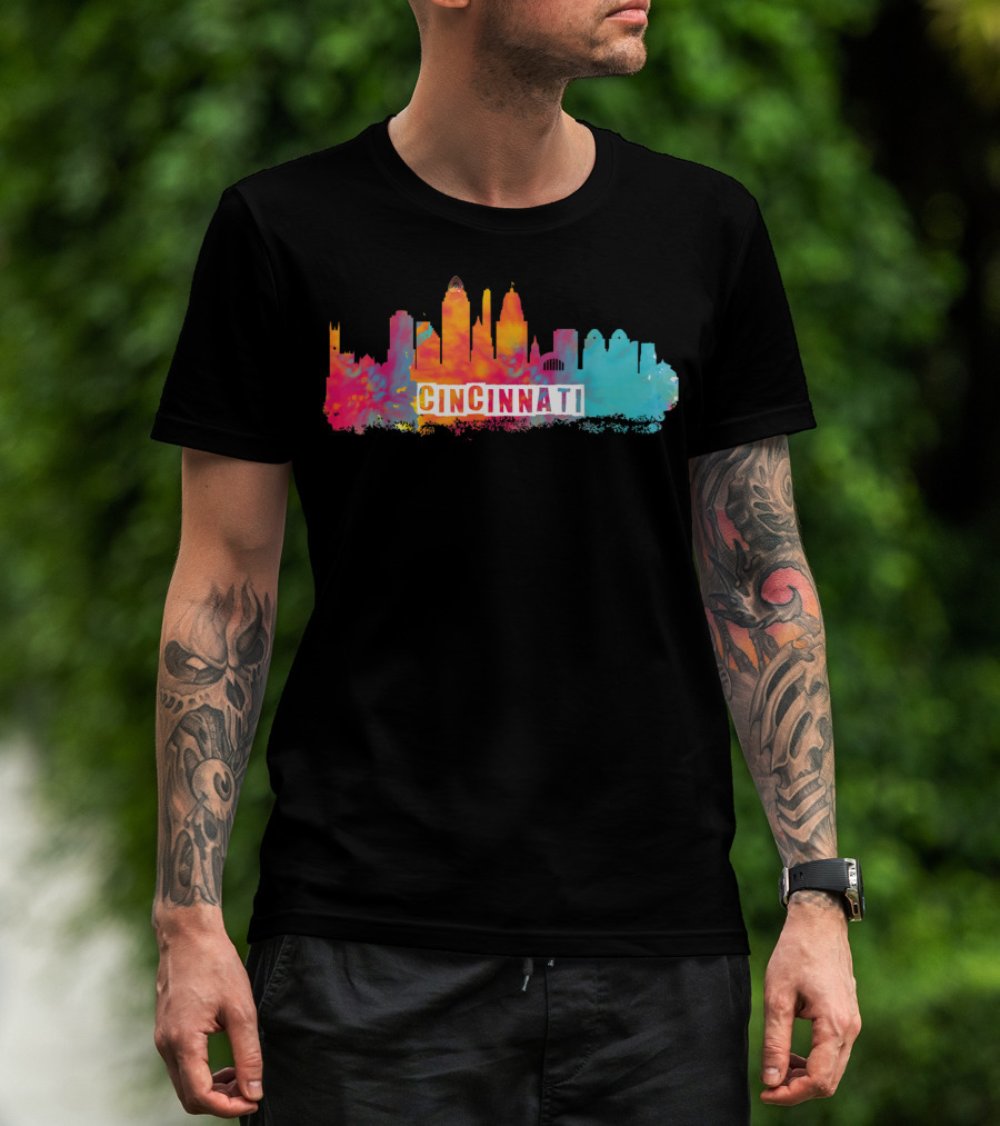 Cincinnati Ohio Watercolor Skyline Cincinnati State Pride T-Shirt