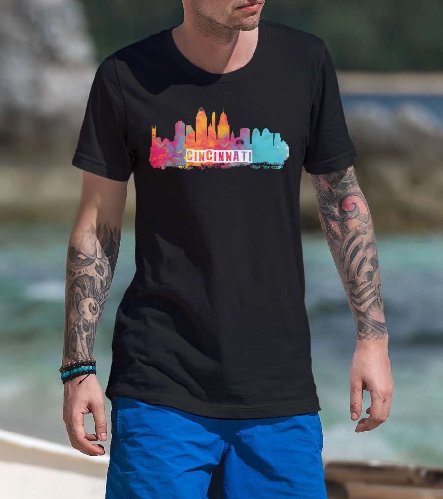 Cincinnati Ohio Watercolor Skyline Cincinnati State Pride T-Shirt