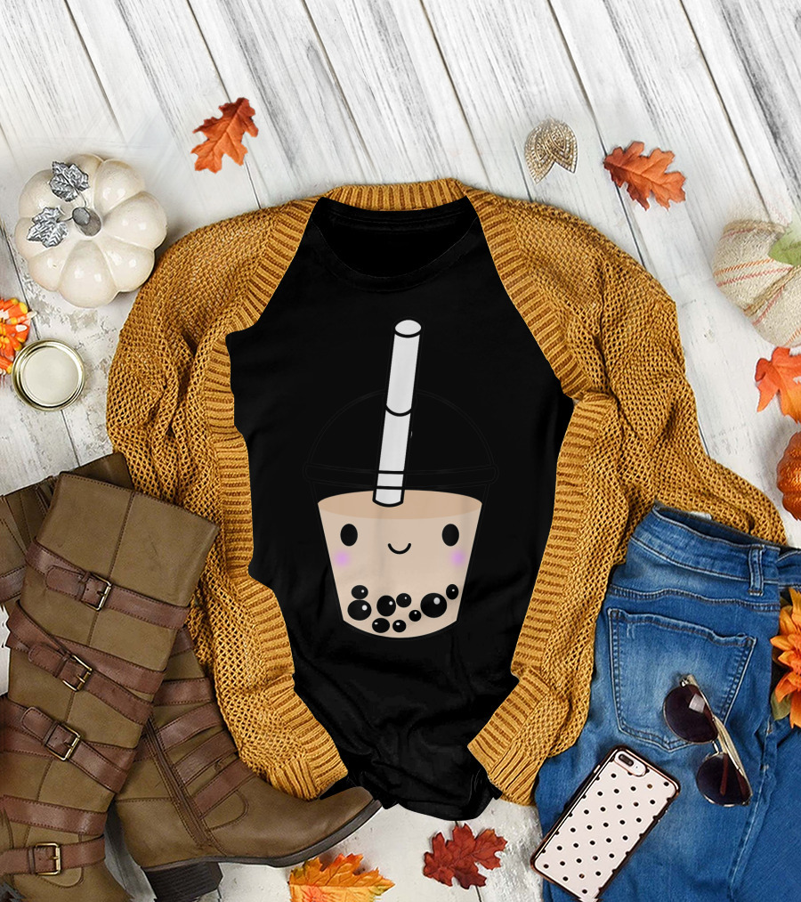 Cute Kawaii Boba Milk Tea Lover with Smiling Bubble Face T-Shirt