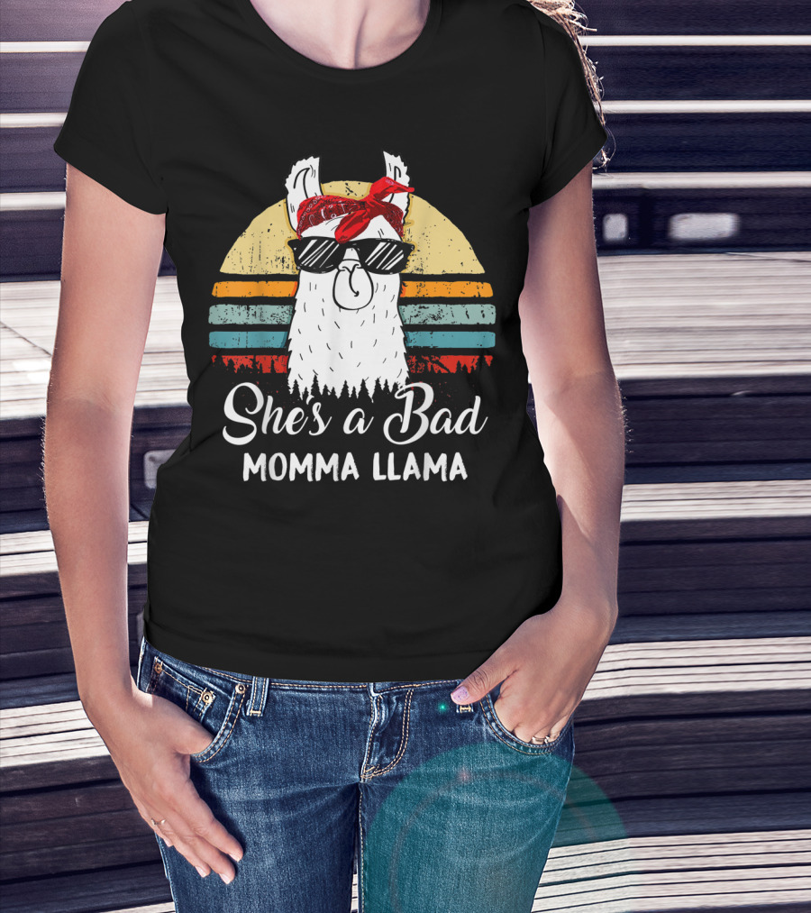 She's A Bad Momma Llama With Sunglasses And Red Bandana T-Shirt