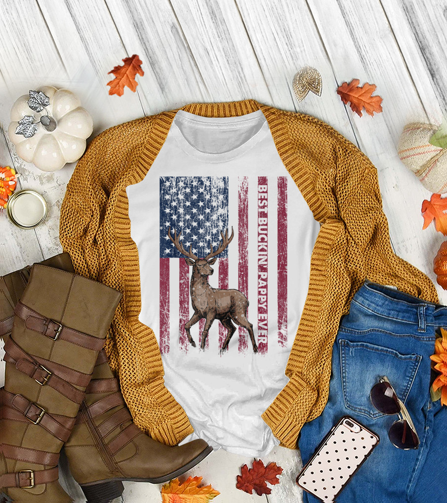 Best Buckin' Pappy Ever US Flag Deer Hunting T-Shirt
