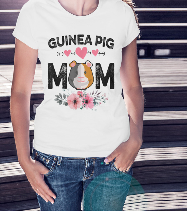 Guinea Pig Mom Heart And Flower T-Shirt