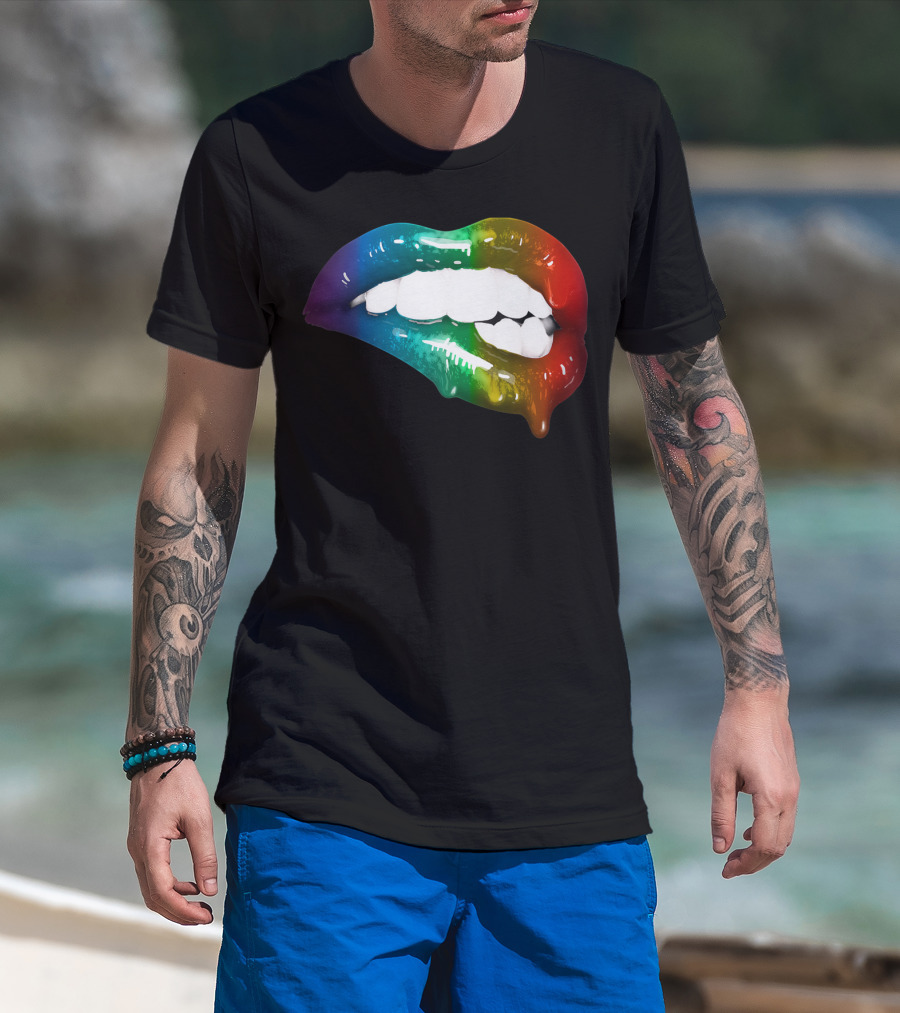 Rainbow Lips Cute Artful Makeup Addicts Lipstick Fashion Trends T-Shirt