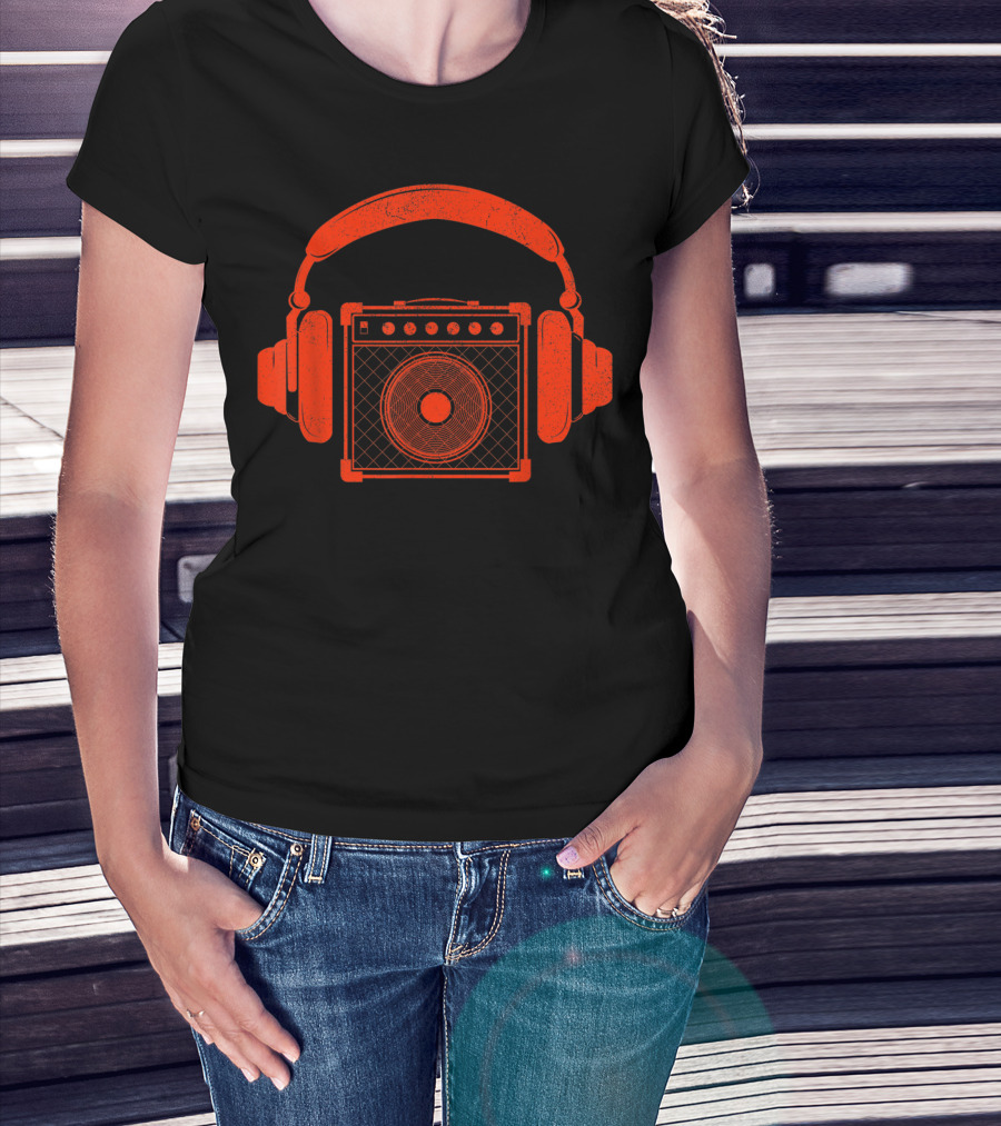 Red Headphones Over Speakerbox Music Lovers Novelty T-Shirt