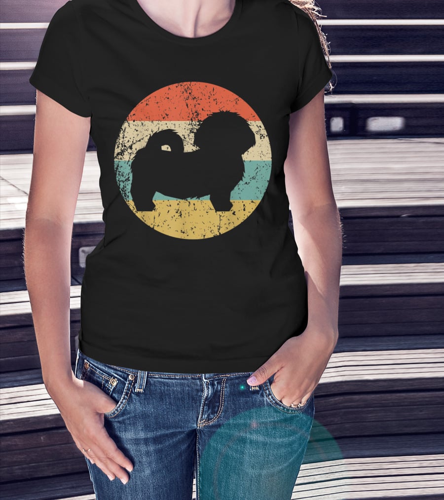 Vintage Shih Tzu Dog Silhouette Retro Stripes T-Shirt