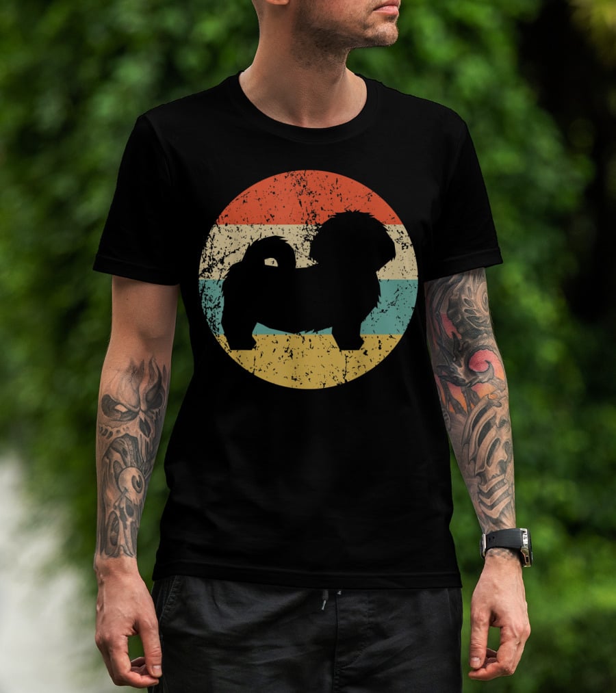 Vintage Shih Tzu Dog Silhouette Retro Stripes T-Shirt