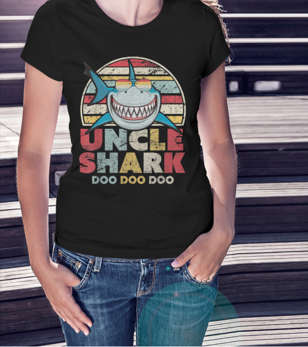 Uncle Shark Doo Doo Doo Retro Vintage Striped Smile T-Shirt