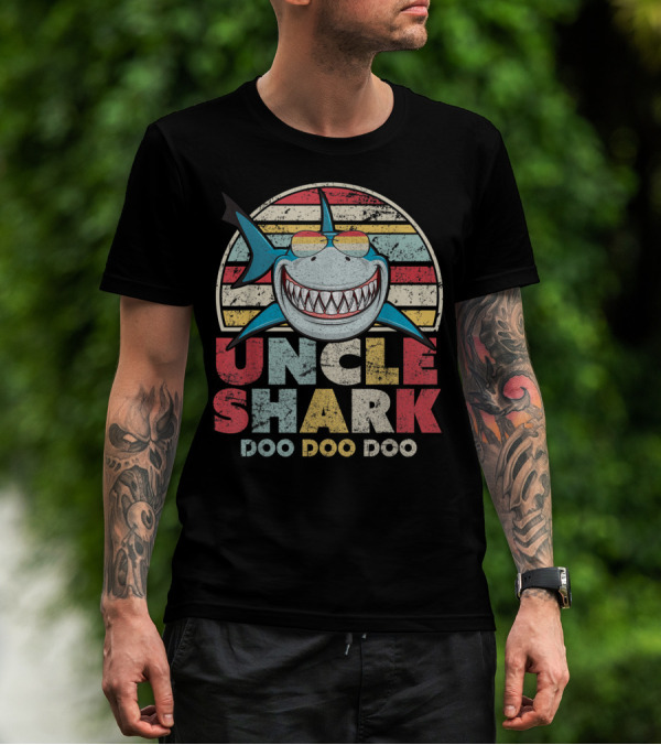 Uncle Shark Doo Doo Doo Retro Vintage Striped Smile T-Shirt