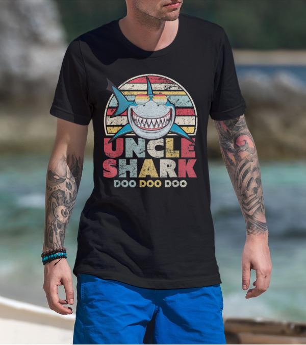 Uncle Shark Doo Doo Doo Retro Vintage Striped Smile T-Shirt