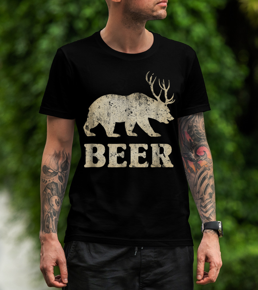 Vintage Bear Deer Beer Funny Retro Mashup T-Shirt
