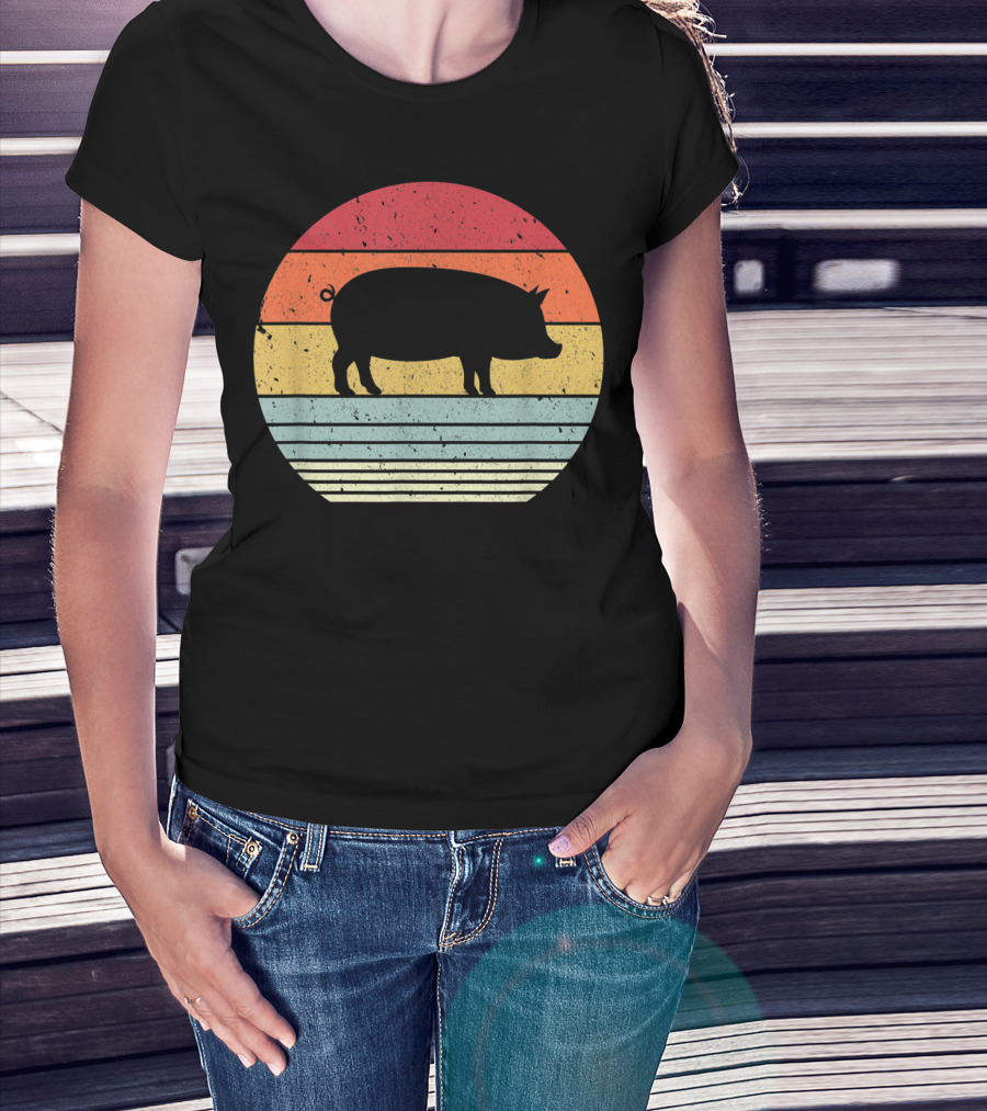 Vintage Retro Pig Style Sunset T-Shirt