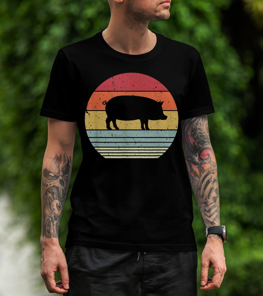 Vintage Retro Pig Style Sunset T-Shirt