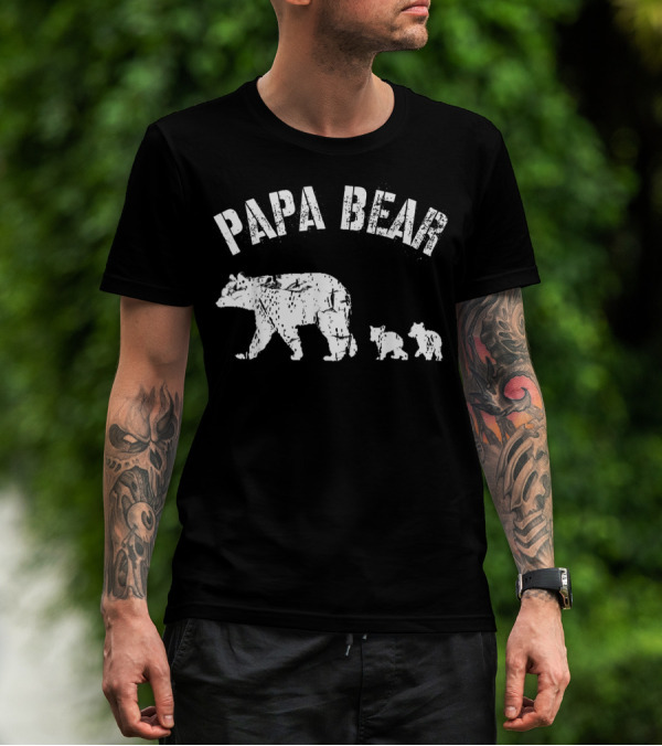 Vintage Papa Bear With Two Cubs Father's Day T-Shirt