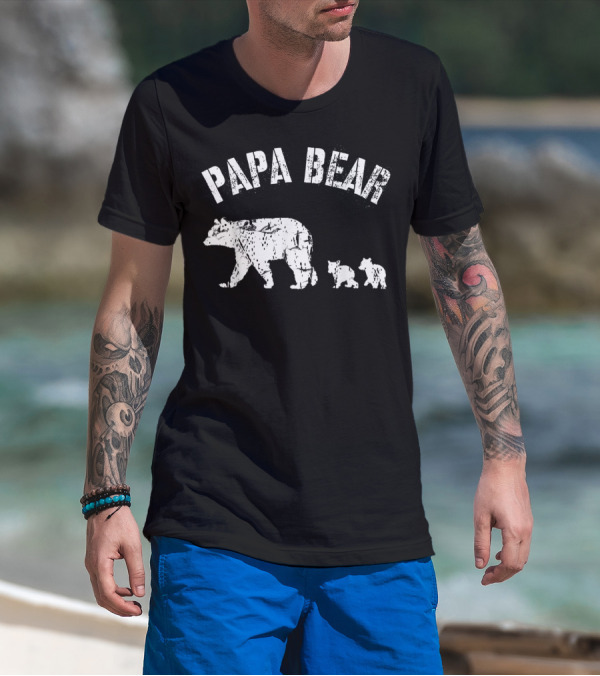 Vintage Papa Bear With Two Cubs Father's Day T-Shirt