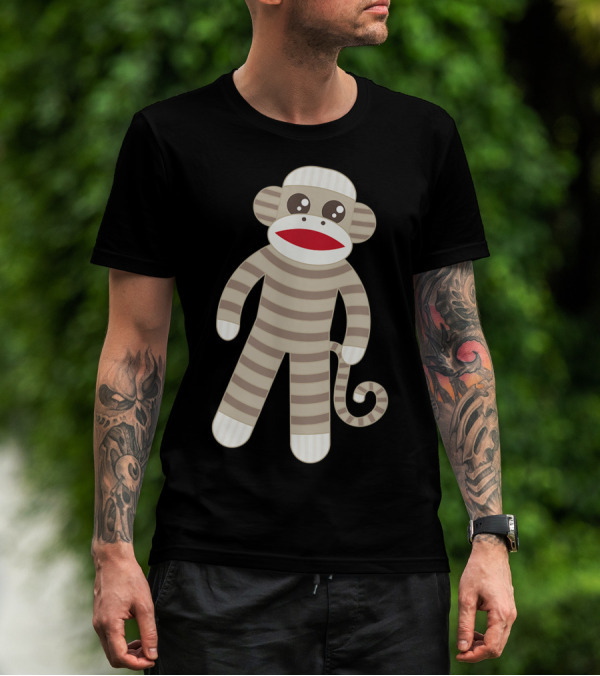 Cute Striped Sock Monkey Plush Character Toy T-Shirt