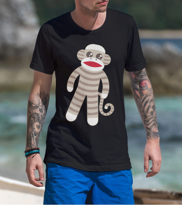Cute Striped Sock Monkey Plush Character Toy T-Shirt
