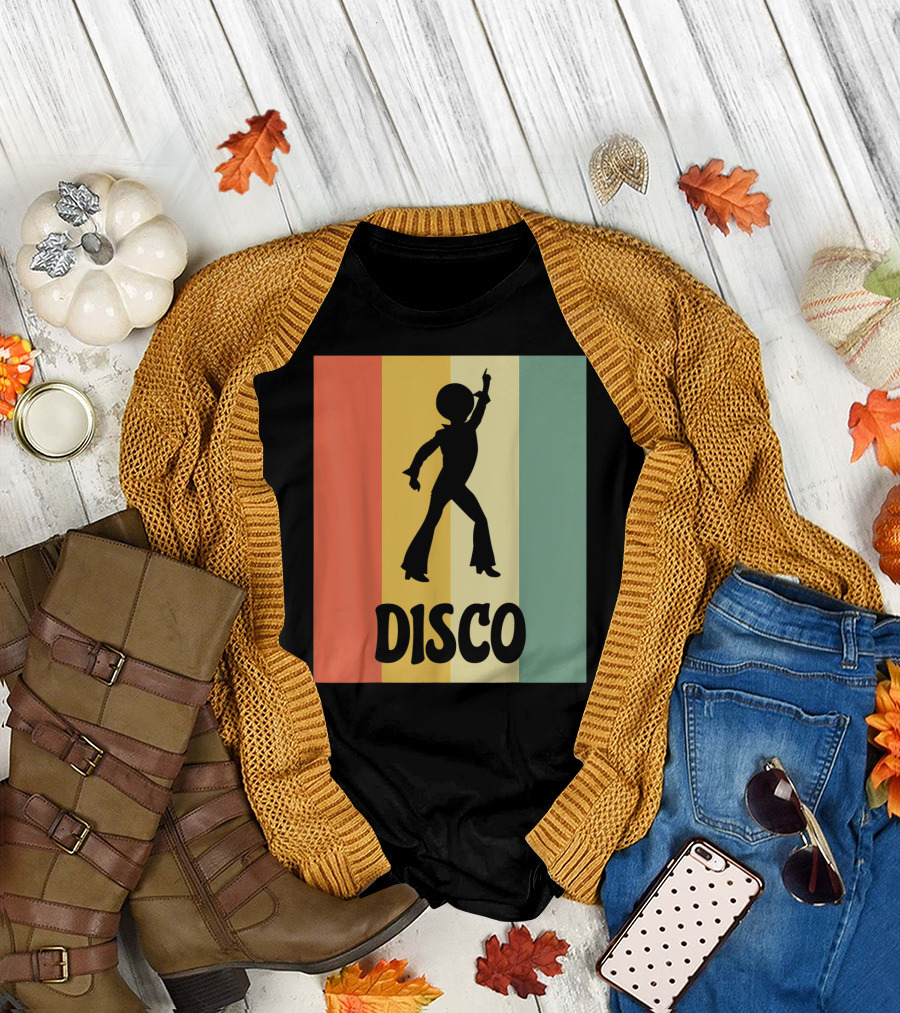 Disco Retro Funk Groove on Color Stripes T-Shirt