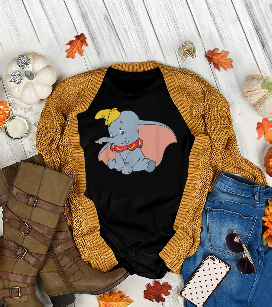 Dumbo Classic Disney Circus Elephant with Yellow Hat and Red Collar T-Shirt