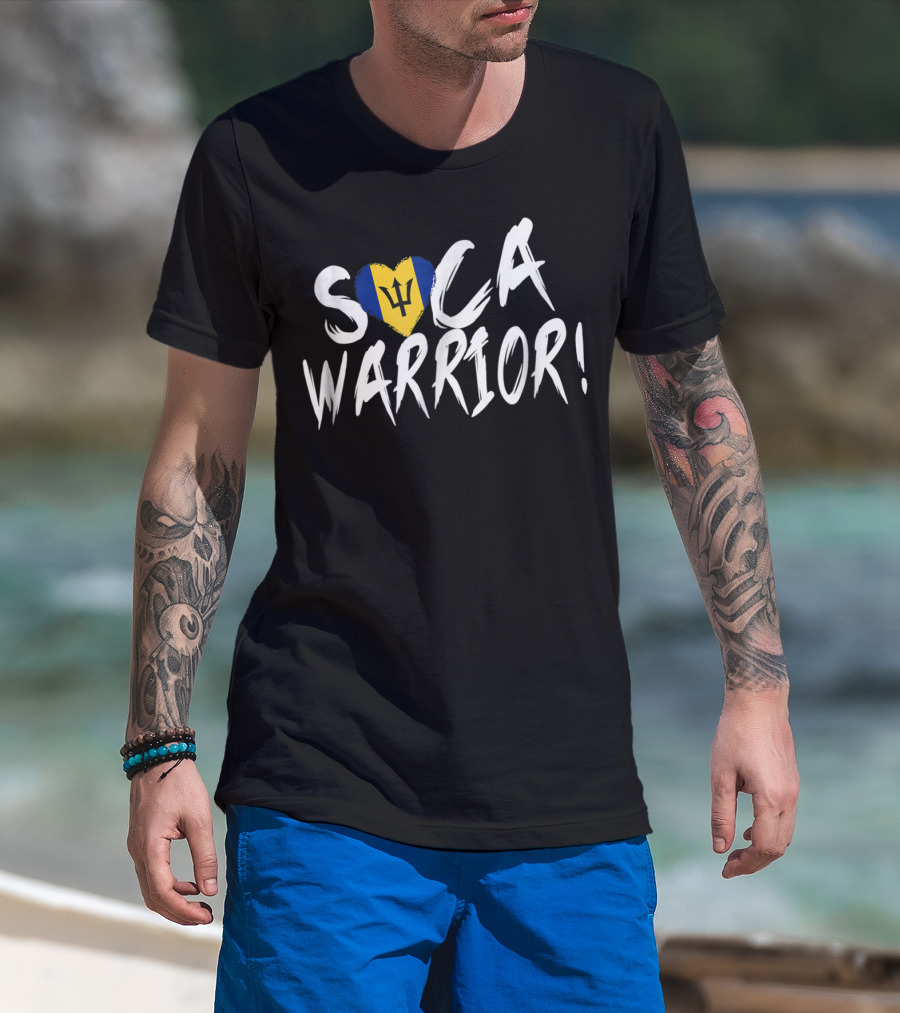 Soca Warrior Barbados Flag Heart West Indian Carnival Fete T-Shirt