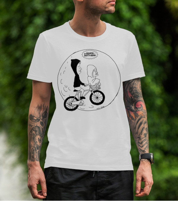 Beavis And Butthead On Bike Parody Extra Terrestrial Moon Scene T-Shirt