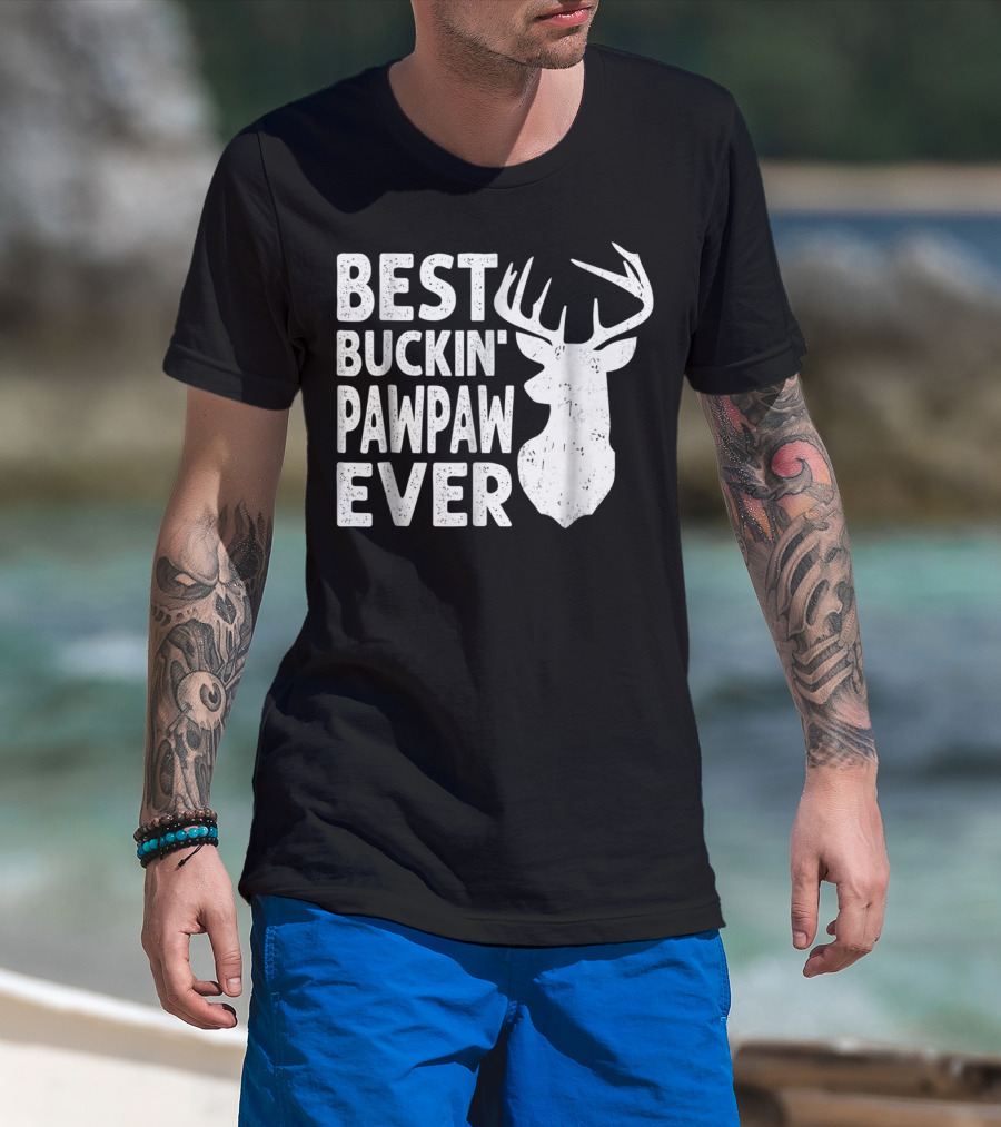 Best Buckin' Pawpaw Ever Deer Hunting Buckin' Deer Head T-Shirt