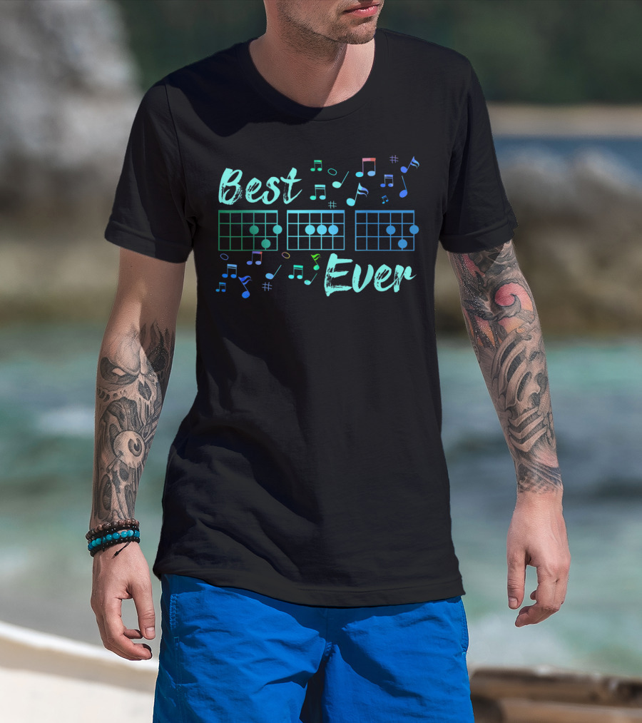 Best Dad Ever Guitar Chord Music Notes Funny Guitarist T-Shirt