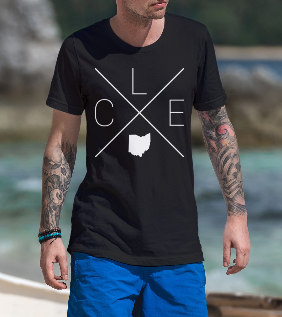 CLE Ohio Cross Cleveland Map T-Shirt