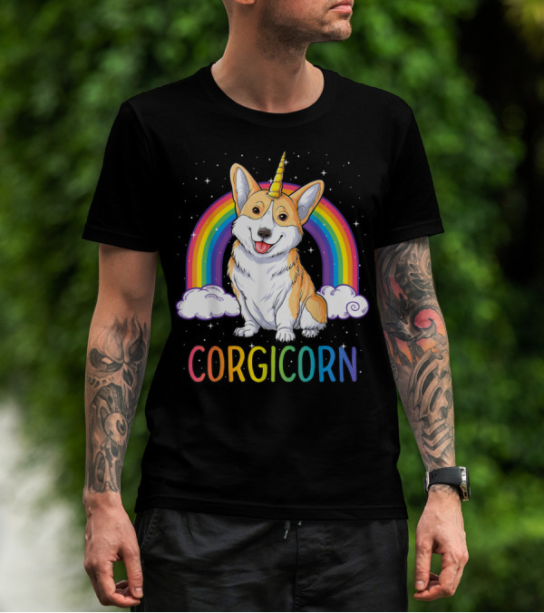 Corgicorn Corgi Unicorn Rainbow Galaxy Stars Clouds T-Shirt