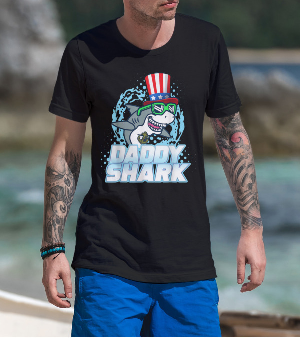 Daddy Shark Fourth Of July Doo Doo Doo Uncle Sam Hat T-Shirt