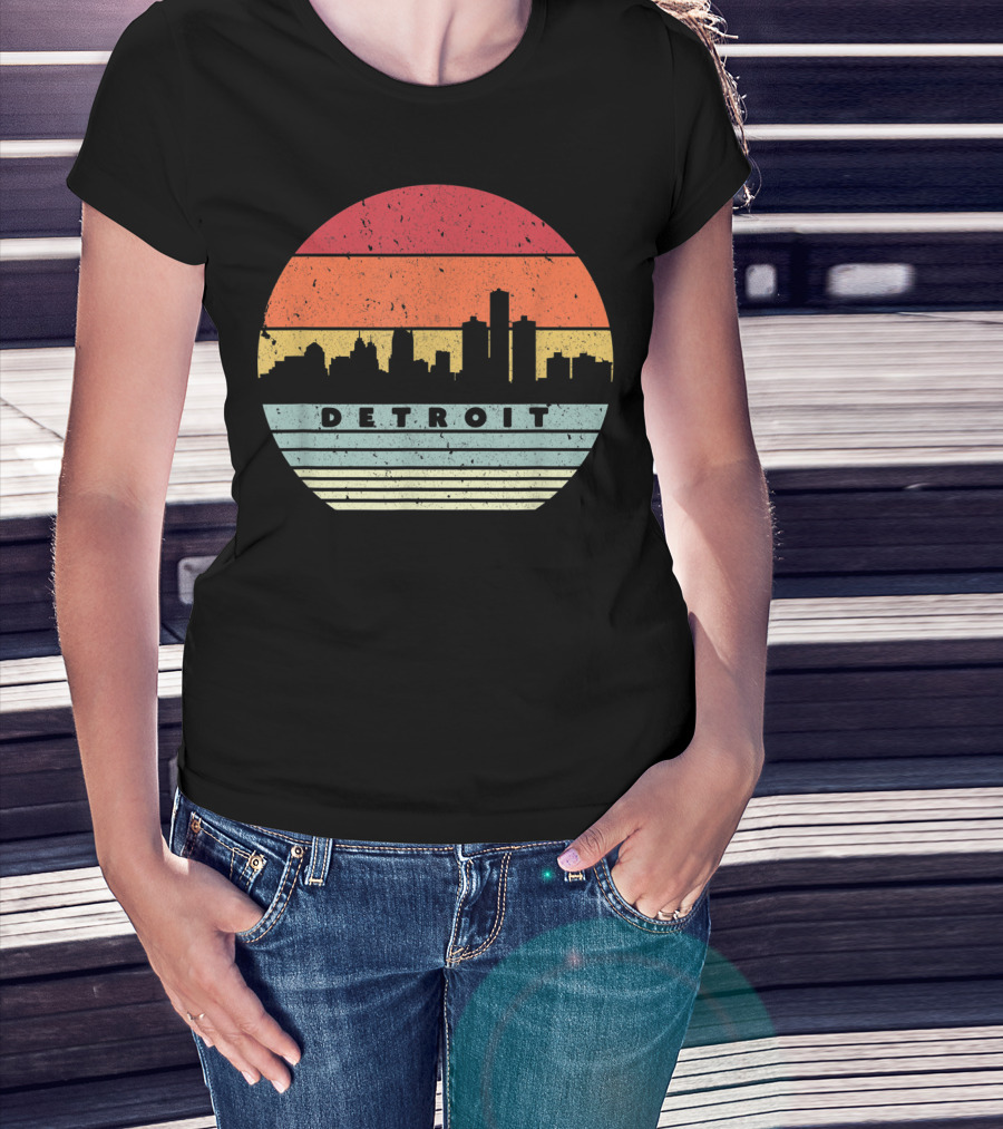 Detroit Skyline Retro Souvenir USA T-Shirt