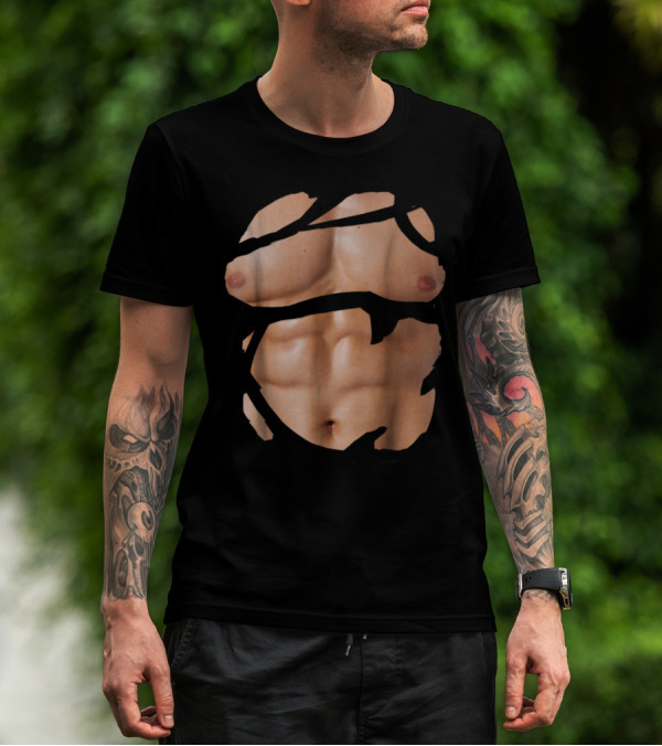 Fake Muscle Under Clothes Chest Six-Pack Abs Bodybuilder Illusion T-Shirt