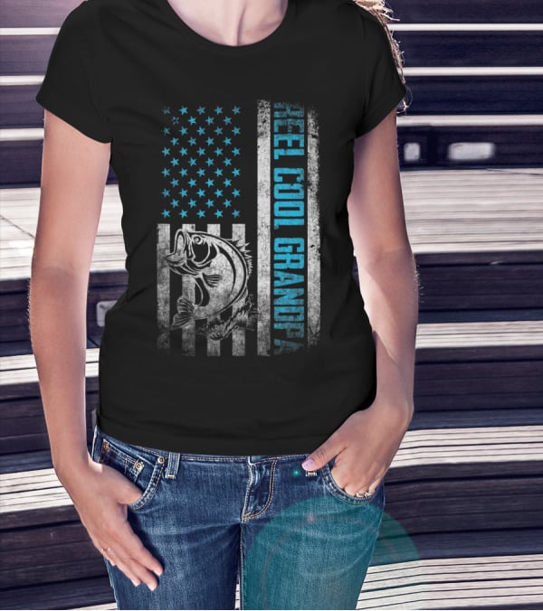 Father's Day Reel Cool Grandpa Fishing American Flag T-Shirt