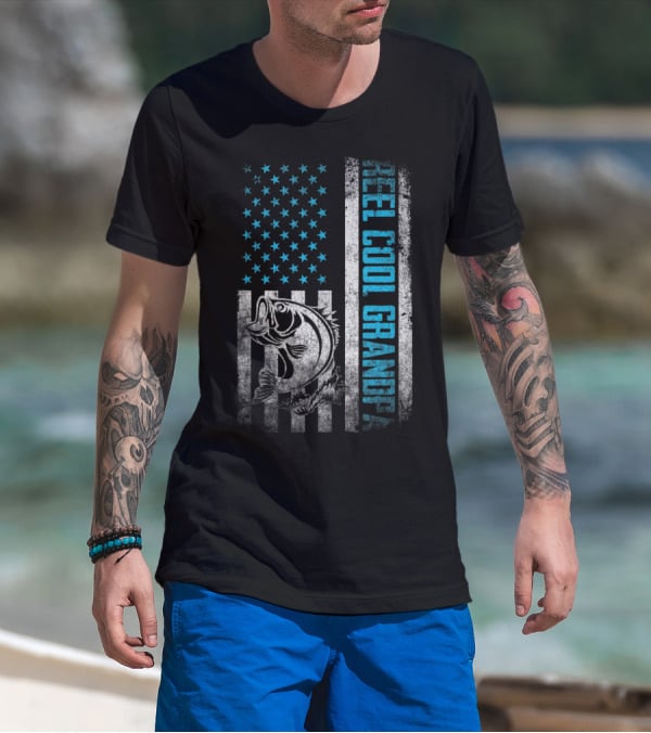 Father's Day Reel Cool Grandpa Fishing American Flag T-Shirt