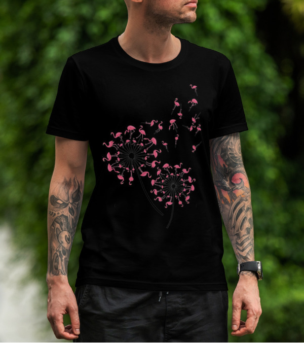 Flamingo Dandelion Flower Woman Flamingo Dandelion Blossoms T-Shirt